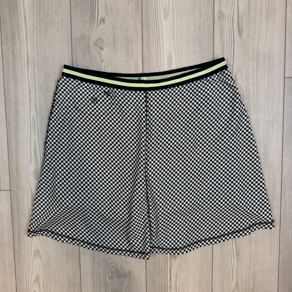 Talbots Active Gingham Skort Black White Lime Green 1X Golf Tennis Athletic